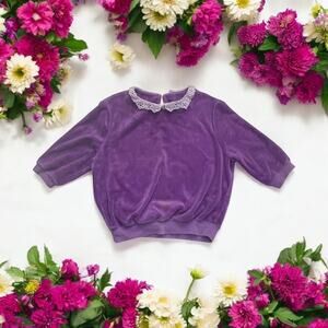 Vintage 80s I’m a Smart Alec Toddler Velour Sweatshirt Lace Collar Purple 2T 3T